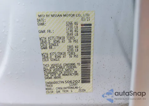 2015 Nissan Titan Pro-4X z USA, uszkodzony, nr VIN 1N6BA0EC7FN506202